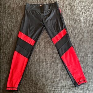 Minkpink Move Womens Black Red Colorblock Mesh Panel Athletic Leggings Size M
